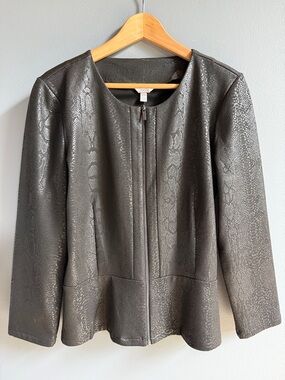 Calvin Klein Women's Metallic Charcoal Snake-Embossed Zip Jacket